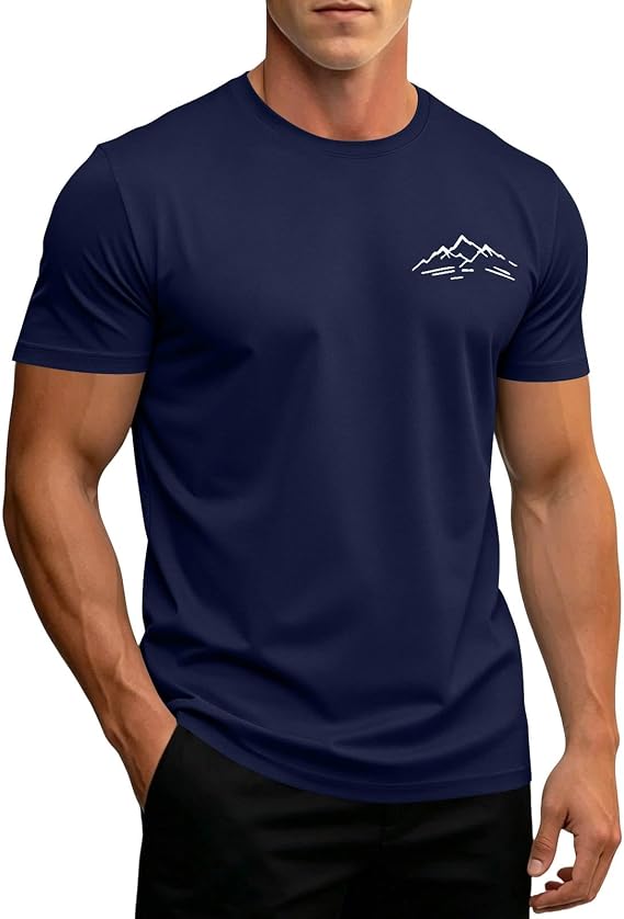 Mens Short Sleeve Crew Neck T Shirt with Print Soft Lightweight Classic Fit Top