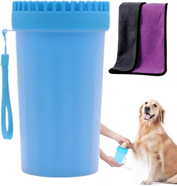 Dog Paw Cleaner, Foot Washer for Pets - Quickly Clean a Muddy Paw, Soft Silicone Bristles, Suitable for Small, Medium, Large Breed Dogs(with 1 Absorbent Towel)