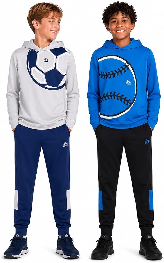 RBX Boys Tracksuit Set - 4 Piece Athletic Pullover Waffle Thermal Hoodie and Tricot Jogger Sweatpants for Boys Outfit