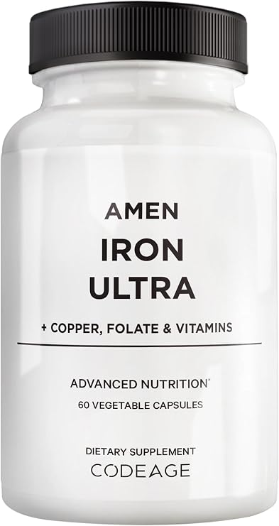 Amen Iron Ultra+, Copper, Folate, Vitamins, Iron Supplement, 60 Capsules