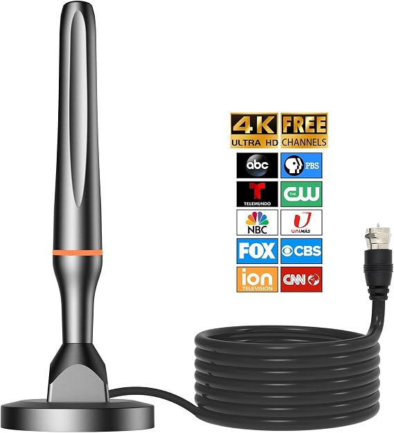 Digital TV Antenna for Smart Tv Indoor TV Antenna for Tv Without Cable with Strong Magnetic Base, 360 Reception HDTV Antennas Indoor 4k -10FT Long Cables (Dark Orange)