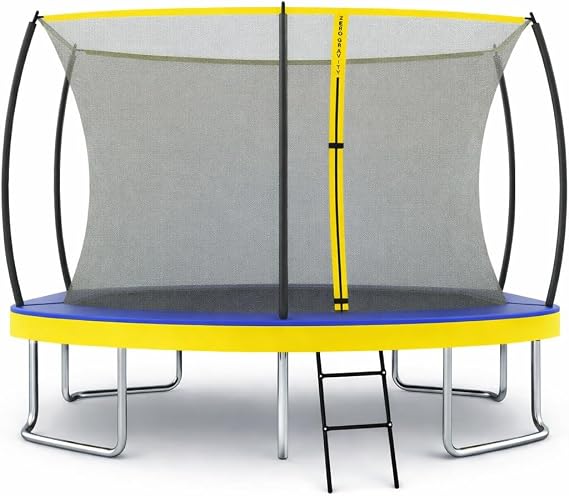 Zero Gravity Outdoor Oval Trampoline TÜV GS Tested Complete Set Including Ladder Assembly Video Outdoor Trampoline for Children and Adults with Internal Safety Net