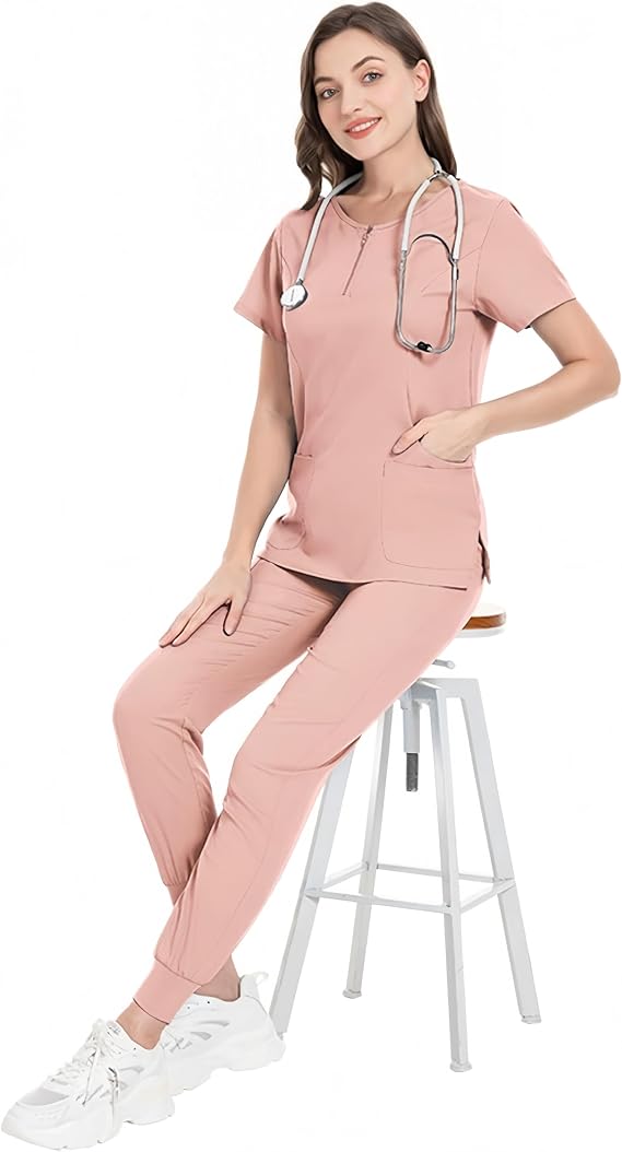 Aylashine Women's Scrubs Medical Suit,Nurse Uniform,with Zip-neck Top & Straight Pants, for Doctors, Nurses, Beauty Salons