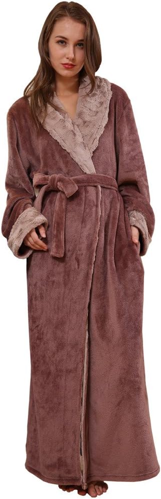 SUNBABY Thicker Long Flannel Sleepwear for Women and Man Imitation Fur Collar Bathrobes Warm Couple Pajamas