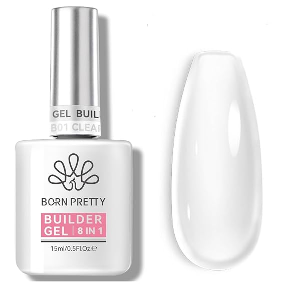 BORN PRETTY Builder Gel for Nails,8-in-1 Clear Builder Nail Gel | for Nail Apex and Gel Extension Strengthener,Nail GLue Gel Hard Gel Base Rhinestone Nail Glue Gel in a Bottle 15ml