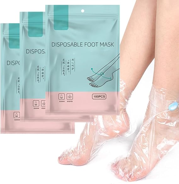 Foot Gloves for Feet Care, Paraffin Bath Foot Socks, 300 Pcs Disposable Plastic Foot Covers, Pedicure Foot Spa Socks, Feet Wax Medicated Moisturizer Socks with Stickers for Snug Closure
