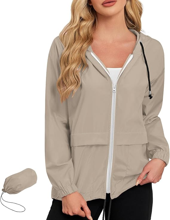 PBNBP Womens Packable Rain Jacket Lightweight | Hooded Waterproof Quick-Dry Windbreaker with Bag for Travel Hiking