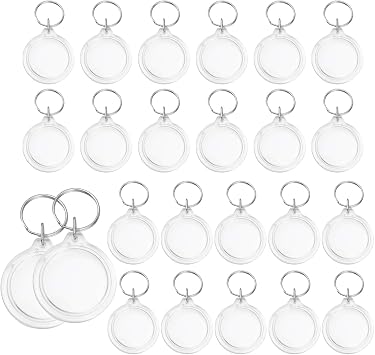 25Pcs Transparent 1.4 Inch Round Acrylic Photo Insert Keychain Blanks with Split Ring Circle Snap-in Photo Frame Keyring Blank Picture Keychains for Women and Men
