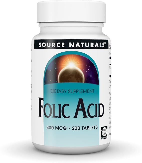 Source Naturals Folic Acid, Dietary Supplement - 800 mcg - 200 Vegetarian Tablets