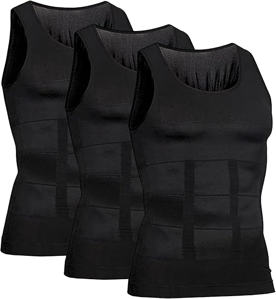 3Pack Body Shaper Slimming Tummy Vest for Men, Compression Shirt Vest Workout Tank Top Shapewear