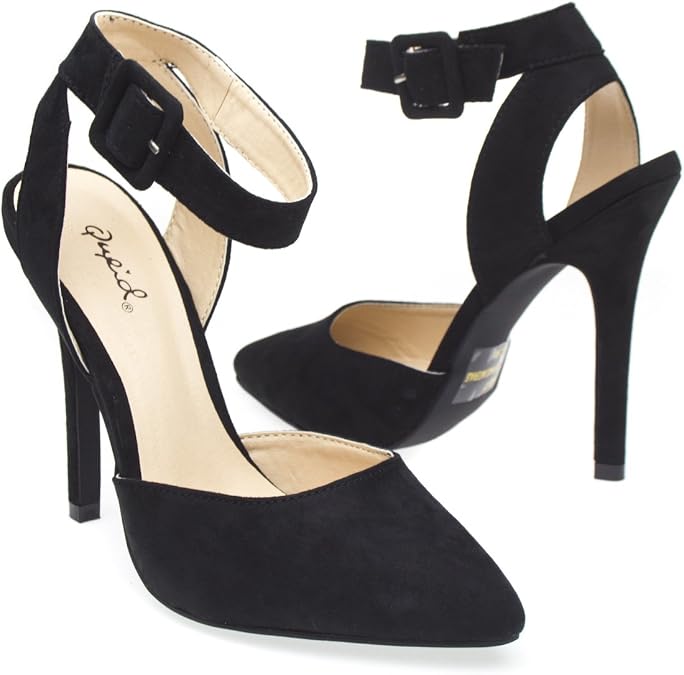 Qupid Womens POTION62 Pointy Toe Ankle Strap High Heel Stiletto Shoes