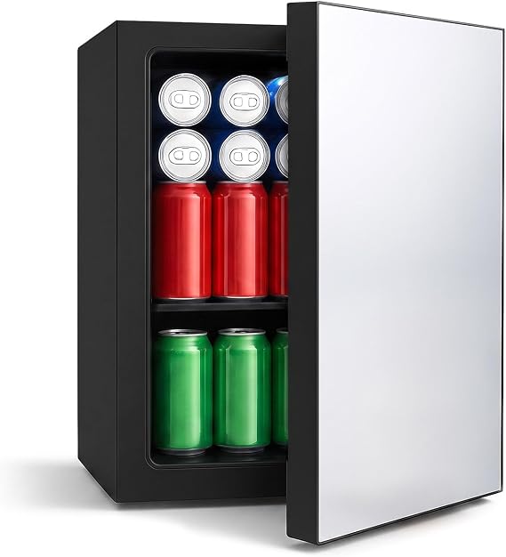 DOGHLY 0.95 Cu.Ft Mini Fridge Mirror Door, 24 Cans Beverage Refrigerator