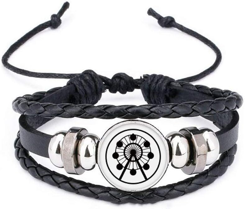 DIYthinker Ferris Wheel Amusement Park Black Outline Bracelet Braided Leather Woven Rope Wristband