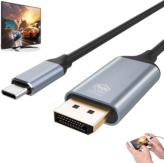 USB-C to DisplayPort Adapter, Thunderbolt 3, 6FT Long, DP 1.4, Compatible with Samsung Galaxy S20, LG G8, OnePlus 7 Pro, HTC U11+ and More