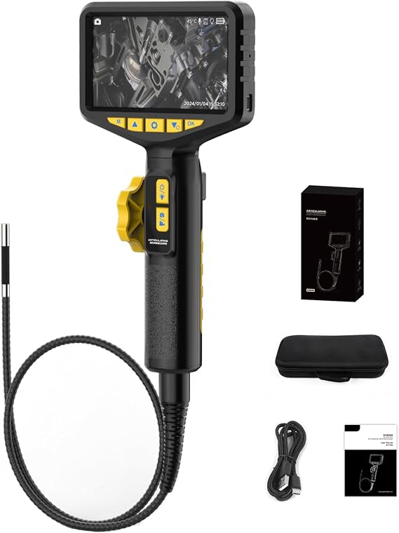 SVB305 Two-Way 210 Articulating Borescope, 4.3" IPS HD Endoscope with Light, IP67 Waterproof 3FT Flexible Cable, 32GB SD Card & 2000mAh Battery, for Automotive/Mechanical/Pipeline Inspections