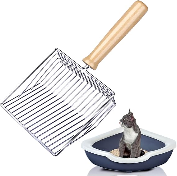 Cat litter scoop, Metal litter scoop, Cat scoop with wooden handle, hole spacing 7mm, length 28cm, litter tray scoop, cat scoop for litter box