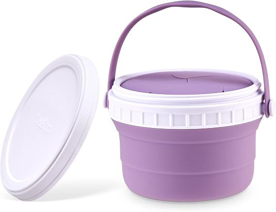 Silicone Toddler Snack Containers, Detachable Silicone Flap for Filling&Cleaning, Crumb-Free Screw-On Travel Lid, Ultra-Soft for Baby Kids Hand In-Out, Snack Cup Holder 12 oz(pink+purple)