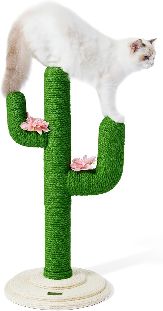 VETRESKA Cat Scratchers for Indoor Cats Cactus Cat Scratch Post Jute Rope, 31.5'' Tall Green Vertical Cactus Cat Tree Scratching Posts Protect Furniture | Tall Green Vertical Cactus Cat Tree, Durable Scratching Posts Protect Furniture, for Indoor Cats Climbing, Scratching