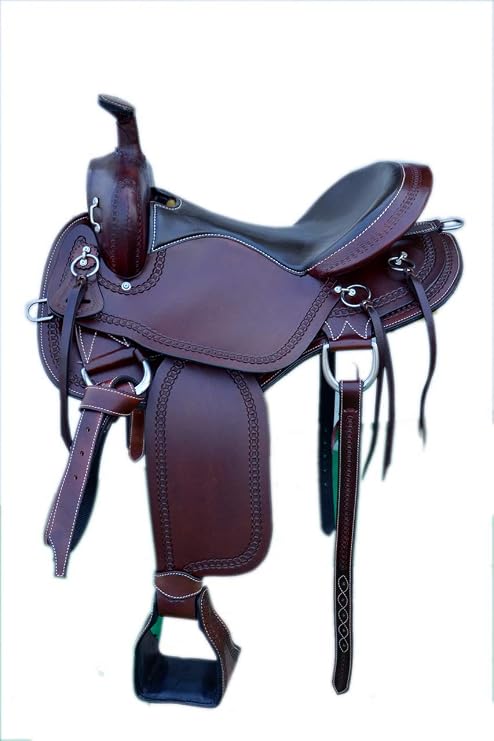 Leather Western Endurance Trail Horse Saddle Handmade Comfort with Horn Equestrian Horseback Riding Tack Tooled Carved Saddle Size:14"-18" inches Seat, SDS01