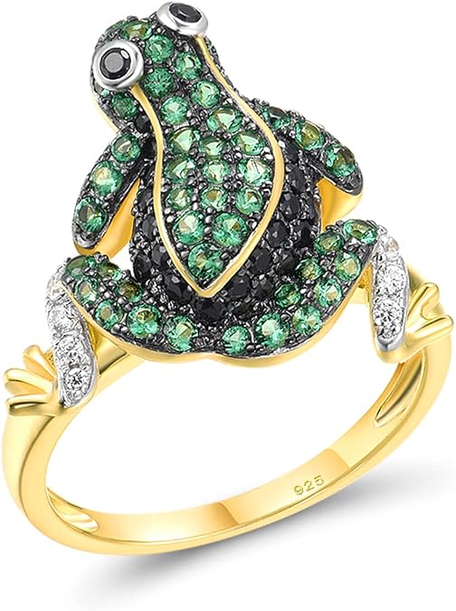 Santuzza 925 Sterling Silver Frog Gold Plated Ring for Women