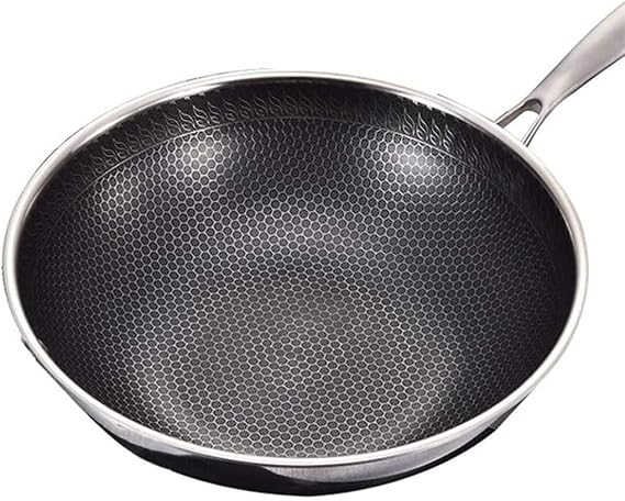 Cooking Pot, Frying Pan,Non-Stick Pan Double-Sided Honeycomb Stainless Steel Wok W Ithout Oil Smoke Frying Pan Wok Without Phosphorus