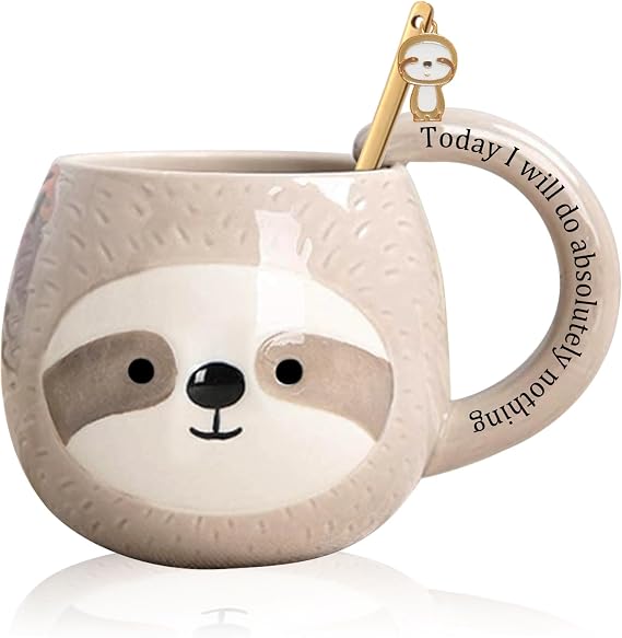 Yalucky Novelty Sloth Coffee Mug, Cute Tea Mug, Animal Cup, Cartoon 3D Ceramic Drinkware for Sloth Lovers, Funny Sloths Gifts for Women and Men,Christmas Birthday Gifts, 330ml