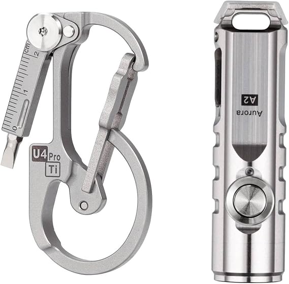 RovyVon U4 Pro Plus Titanium EDC Keychain Carabiner and RovyVon A2 G4 Keychain Flashlight USB C Rechargeable Bundle