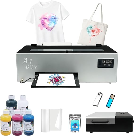 A4 DTF Printer for T-Shirts, Custom Garment Printing, DTF Transfer Machine for Clothes, DIY Hat Bag with L805 Head (Printer + A4 Oven+Software + 5x250ml Ink + 1xRoll of Film)