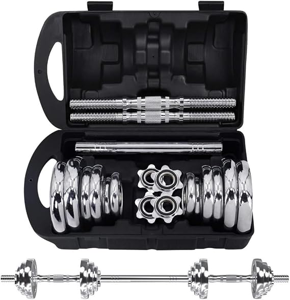 Dumbells Dumbbell Set, Adjustable Weight Set Metal Links Used as Barbell, Chrome Weights Home Gym Workout Training Dumbell Set, 20kg, Silver