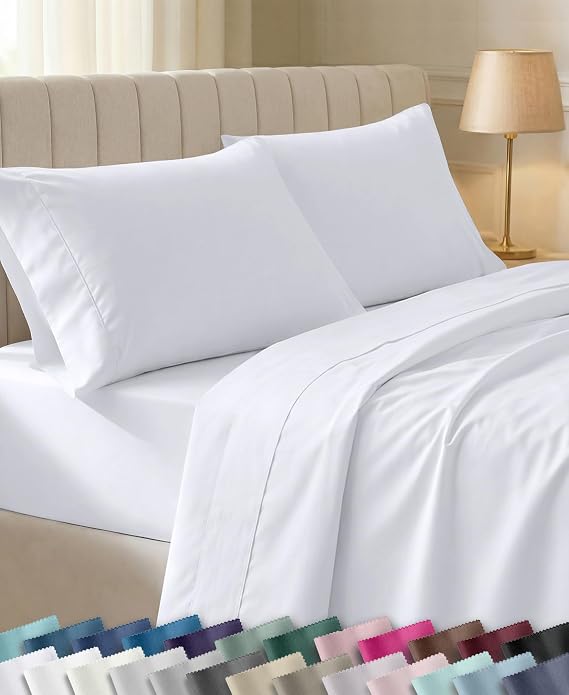 California Design Den 100% Cotton Sateen California King Sheet Sets, White
