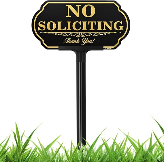 Heavy Duty No Soliciting Sign, 5 x 10 Inch Aluminum Yard Sign with Stake