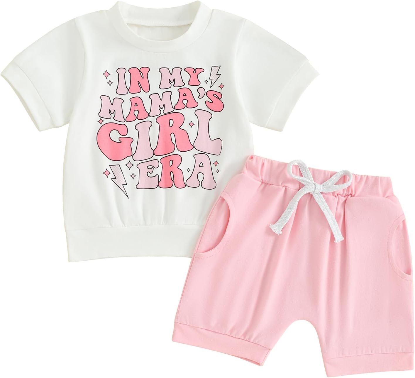 Toddler Baby Girl Outfit Shorts Set in My Mamas Girl Era Short Sleeve T-Shirt Top Solid Shorts Summer Clothes 2pcs