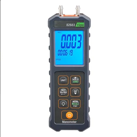 Digital Differential Pressure Manometer, 103kPA Pressure Manometer Large Backlit Display