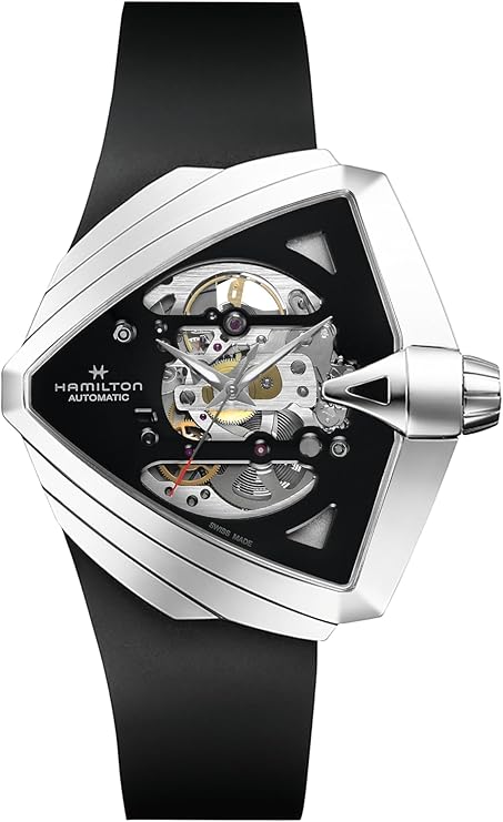 Hamilton Ventura Automatic Men's Watch, 46mm x 46mm Stainless Steel Case, Swiss Made, Black Dial Analog Wrist Watch for Men, 50m Waterproof, Sapphire Crystal, 3-Hand Movement, Rubber Strap
