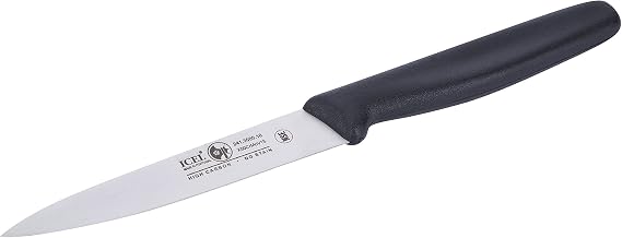 ICEL 4 Inch Paring Knife - Straight Edge High Carbon German Stainless Steel, Razor Sharp Blade, Rust-Proof, Perfect for Paring, Slicing, Dicing, Cutting and Chopping, Black Polypropylene Handle