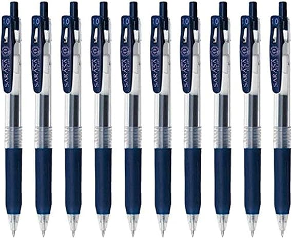 Zebra Sarasa Clip 1.0 Retractable Gel Ink Pen, Rubber Grip, 1.0mm, Blue Black Ink, Value Set of 10