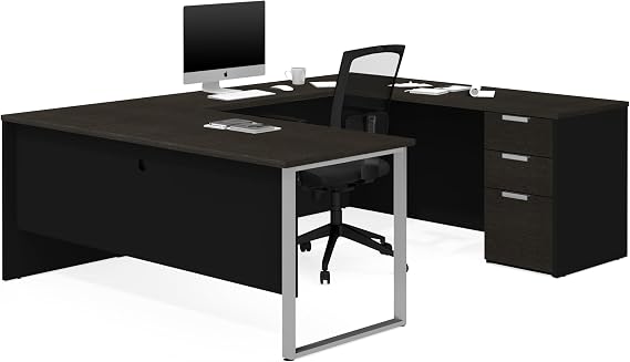 Bestar U-Shaped Executive Desk, Grey/Black, Pro-Concept Plus, 92W