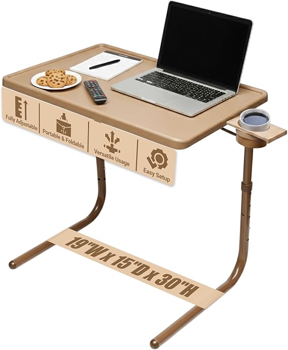 Table-Mate TV Tray Table | Portable Desk Folding Dinner Tray, Couch Table Trays for Eating Snack Food, Portable Laptop Desk, Bed Trays for Eating | Adjustable TV Trays with 3 Angles and Cup Holder