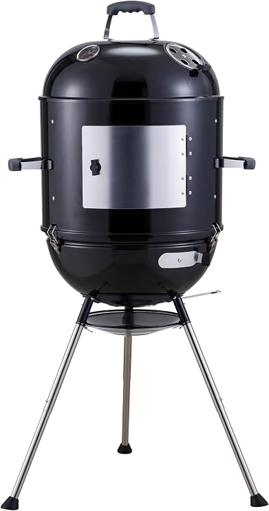 Megamaster 18" Vertical Charcoal Smoker, 4-in-1 with Adjustable Air Vent | Offers Chrome-plated Steel Grids, Built-In Temperature, 600 SQ. In Cooking Area, Portable, for Camping, Tailgating, Patios