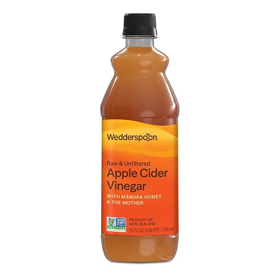 Wedderspoon Organic Raw Apple Cider Vinegar with Monofloral Manuka Honey & The Mother, 25 Fl Oz, Unfiltered, Non-GMO