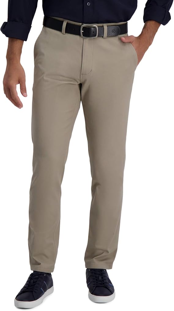 Haggar Men's Motion Khaki Slim-Straight Fit Active Flex Flat Front Pant