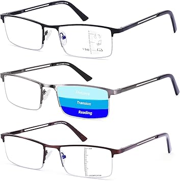 Half Frame Progressive Multifocus Reading Glasses Anti Blue Light,Semi Rimless Readers For Men