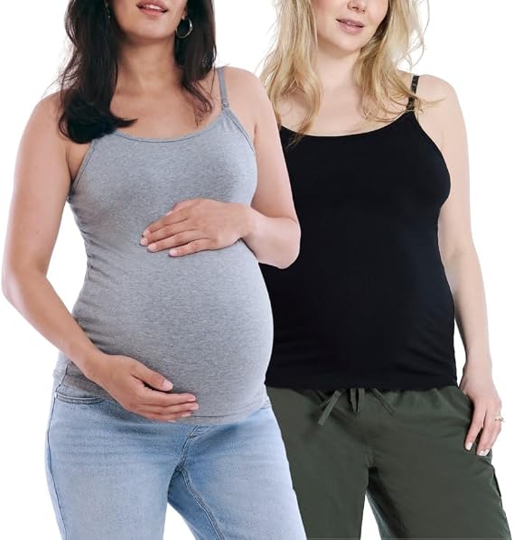 Motherhood Maternity Women's Clip Down Nursing Tank Top Cami with Adjustable Straps for Breastfeeding-2 Pack