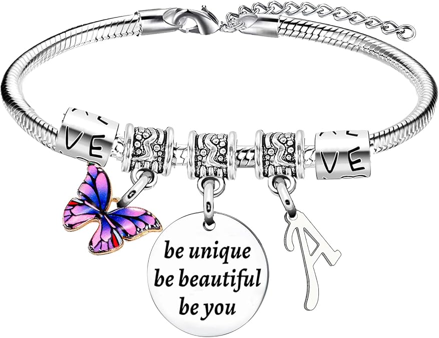 YEEQIN Inspirational Gifts Initial Bracelets For Women Friends Butterfly Bracelets Charm Bracelets For Sister Daughter Granddaughter 26 Letters Alphabet Bracelets