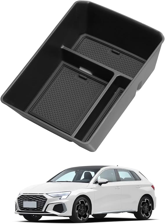 LUCKEASY Armrest Storage Box for Audi A3 2024 2025 2026 Center Console Storage Organizer Insert Tray Accessories ABS Black