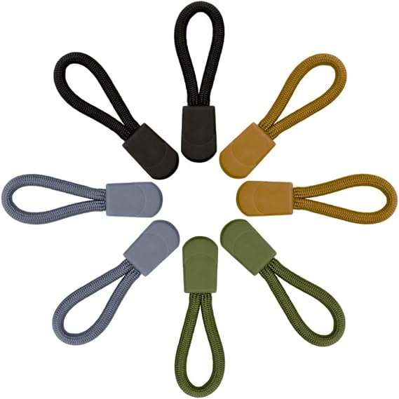 Zipper Pulls, Durable Zipper Pull Tab Replacement Zip Tab Tag Cord Extension Fixer Helper for Luggage, Jackets, Boots, Backpack, Purse, Handbags - （Black,Army Green，Gray， Khaki 16Pcs）