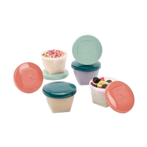 Babymoov Eco-Friendly Baby Food Jars, Set of 6 (6oz Each) BPA-Free Storage Containers, Made from Biosourced Sugar Cane, Leakproof Silicone Lids, Microwave, Freezer & Dishwasher Safe
