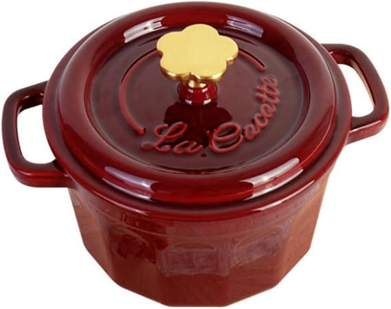 2QT Cast Iron Dutch Oven, Enamel Coated Cookware Pot with Star Knob for Home Baking, Braiser, Cooking, Red (1 Quart)