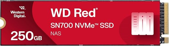 Western Digital 250GB WD Red SN700 NVMe Internal Solid State Drive SSD for NAS Devices - Gen3 PCIe, M.2 2280, Up to 3,100 MB/s - WDS250G1R0C