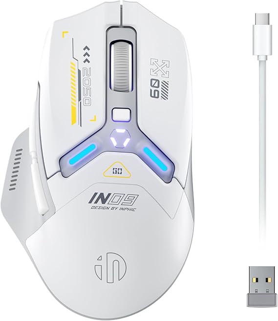 INPHIC IN9 Wireless Gaming Mouse, Real Tri-Mode 10k DPI Fully Programmable